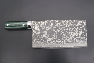 Takeshi Saji Chinese Cleaver Takeshi Saji VG-10 Custom Damascus Chinese Cleaver (Green Linen Micarta Handle)