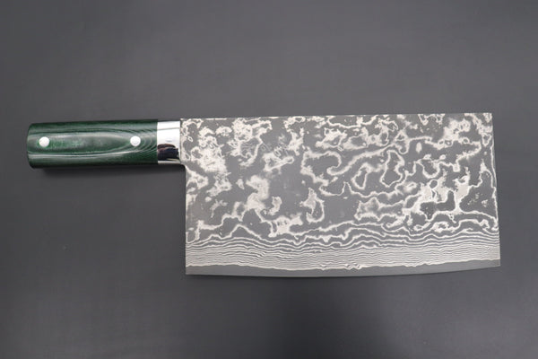 Takeshi Saji Chinese Cleaver Takeshi Saji VG-10 Custom Damascus Chinese Cleaver (Green Linen Micarta Handle)