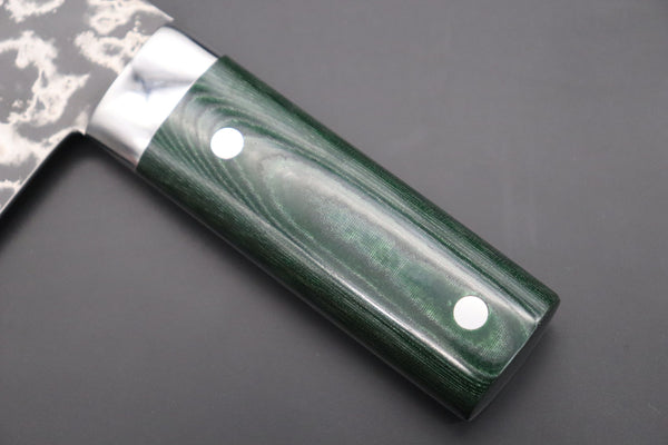 Takeshi Saji Chinese Cleaver Takeshi Saji VG-10 Custom Damascus Chinese Cleaver (Green Linen Micarta Handle)
