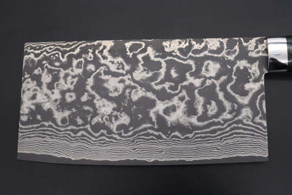 Takeshi Saji Chinese Cleaver Takeshi Saji VG-10 Custom Damascus Chinese Cleaver (Green Linen Micarta Handle)