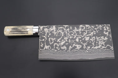 Takeshi Saji Chinese Cleaver Takeshi Saji VG-10 Custom Damascus Chinese Cleaver (Stag Bone Handle)