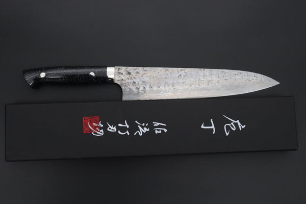 Takeshi Saji Gyuto TS-16 Gyuto240mm (9.4inch) “Ocean Sunshine”: Takeshi Saji VG-10 Hammered Damascus Series TS-16 Gyuto 240mm (9.4 Inch, Black Dupont Corian Handle)