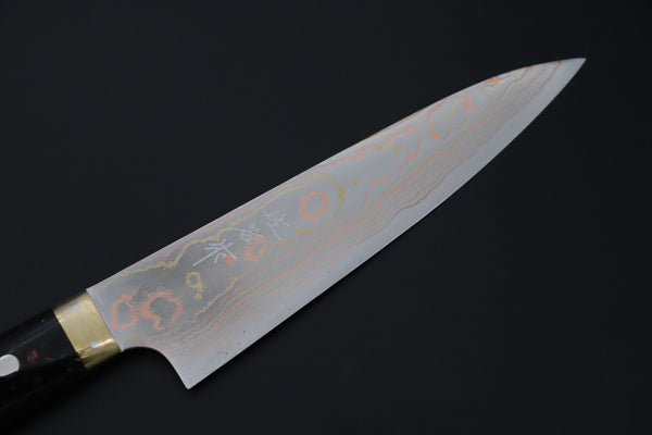 Takeshi Saji Gyuto Gyuto 180mm Takeshi Saji Blue Steel No.2 Rainbow Damascus Series TS-4 Gyuto 180mm (7 Inch, Black and Copper Texture Dupont Corian Handle)