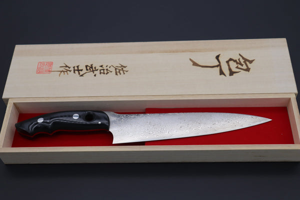 Takeshi Saji Gyuto Takeshi Saji New Design VG-10 Custom Damascus Series Gyuto (180mm and 210mm, 2 Sizes, Linen Micarta Handle)