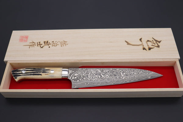 Takeshi Saji Gyuto Takeshi Saji R-2 Custom Black Damascus Wild Series Gyuto (180mm to 270mm, 4 sizes, Stag Bone Handle)