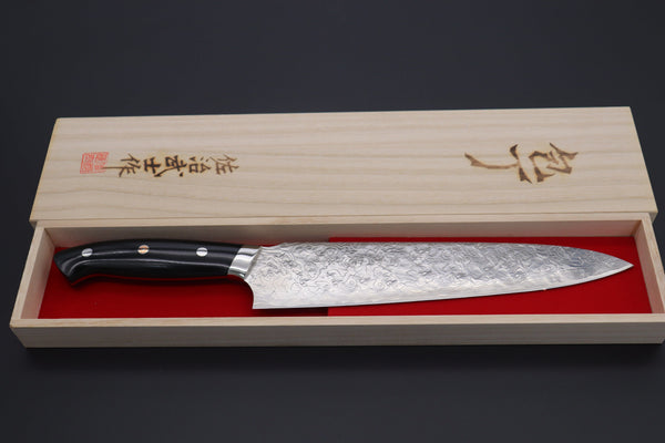 Takeshi Saji Gyuto Takeshi Saji R-2 Custom Diamond Damascus Wild Series New Design Gyuto (210mm and 240mm, Black Linen Micarta Handle)