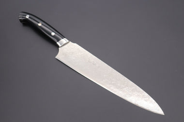 Takeshi Saji Gyuto SNRD-3B Gyuto 240mm Takeshi Saji R-2 Custom Diamond Damascus Wild Series New Design Gyuto (210mm and 240mm, Black Linen Micarta Handle)