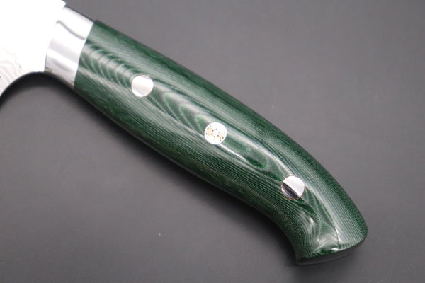 Takeshi Saji Gyuto Takeshi Saji R-2 Custom Diamond Damascus Wild Series New Design Gyuto (210mm and 240mm, Green/Black Linen Micarta Handle)