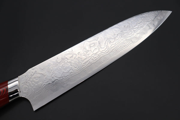 Takeshi Saji Gyuto Takeshi Saji R-2 Custom Diamond Damascus Wild Series New Design Gyuto (210mm and 240mm, Red/Black Linen Micarta Handle)