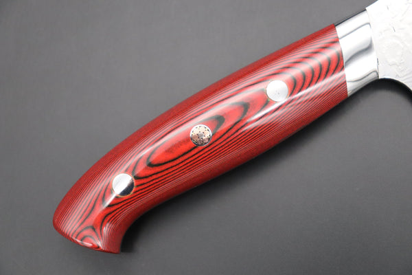 Takeshi Saji Gyuto Takeshi Saji R-2 Custom Diamond Damascus Wild Series New Design Gyuto (210mm and 240mm, Red/Black Linen Micarta Handle)