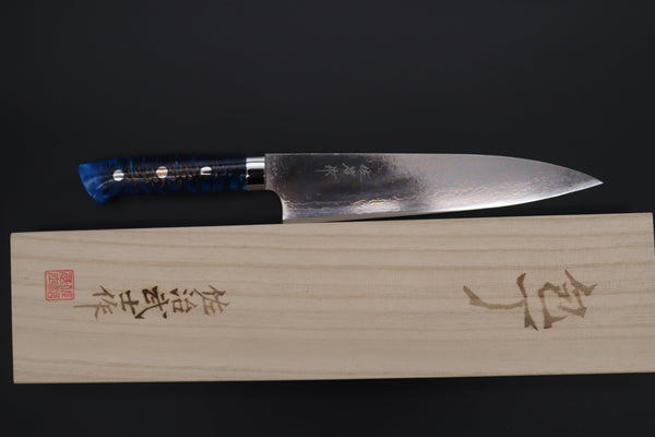 Takeshi Saji Gyuto Takeshi Saji SUMMIT ― Limited Edition Custom Series SMT-1001 VG-10W磨 Multi-Colored Golden-Rainbow Damascus Gyuto 210mm (8.2 Inch)