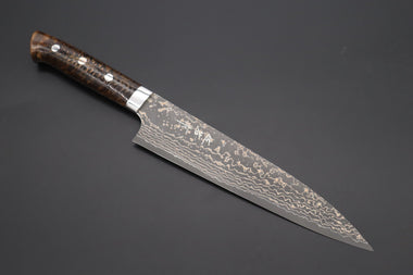 Takeshi Saji Gyuto Takeshi Saji SUMMIT ― Limited Edition Custom Series SMT-1059 VG-10W Multi-Colored Golden-Rainbow Damascus Gyuto 210mm (8.2 Inch)