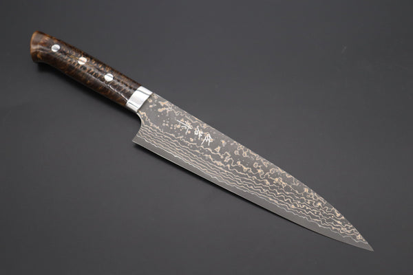 Takeshi Saji Gyuto Takeshi Saji SUMMIT ― Limited Edition Custom Series SMT-1059 VG-10W Multi-Colored Golden-Rainbow Damascus Gyuto 210mm (8.2 Inch)