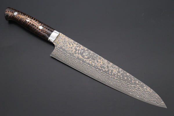 Takeshi Saji Gyuto Takeshi Saji SUMMIT ― Limited Edition Custom Series SMT-1064 VG-10W Multi-Colored Golden-Rainbow Damascus Gyuto 240mm (9.4 Inch)