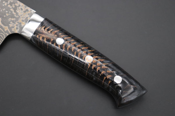 Takeshi Saji Gyuto Takeshi Saji SUMMIT ― Limited Edition Custom Series SMT-1066 VG-10W Multi-Colored Golden-Rainbow Damascus Gyuto 240mm (9.4 Inch)