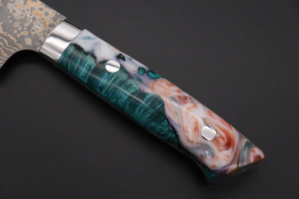 Takeshi Saji Gyuto Takeshi Saji SUMMIT ― Limited Edition Custom Series SMT-1096 VG-10W Multi-Colored Golden-Rainbow Damascus Gyuto 210mm (8.2 Inch)
