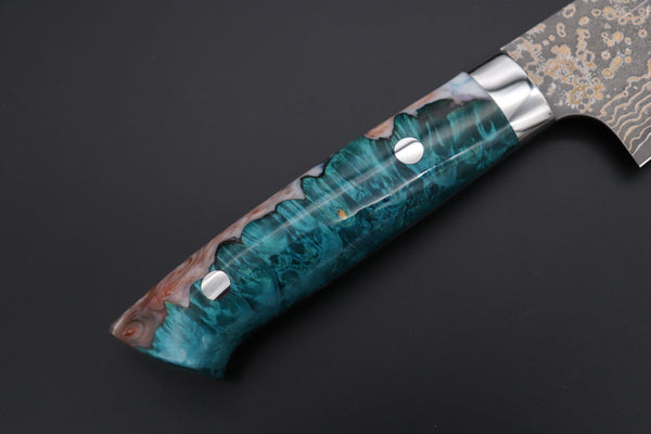 Takeshi Saji Gyuto Takeshi Saji SUMMIT ― Limited Edition Custom Series SMT-1096 VG-10W Multi-Colored Golden-Rainbow Damascus Gyuto 210mm (8.2 Inch)