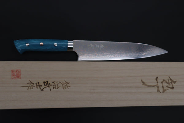 Takeshi Saji Gyuto Takeshi Saji SUMMIT ― Limited Edition Custom Series SMT-1129 VG-10W磨 Multi-Colored Golden-Rainbow Damascus Gyuto 210mm (8.2 Inch)