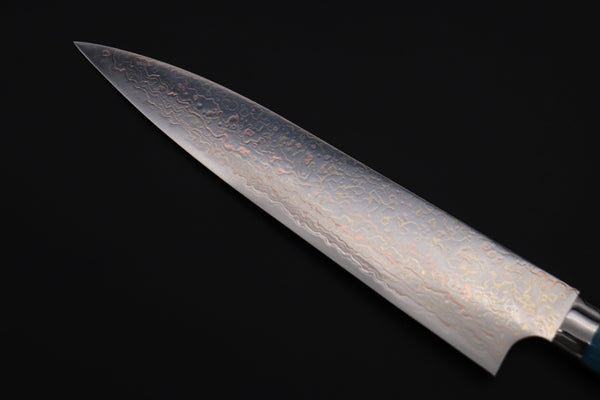Takeshi Saji SUMMIT ― Limited Edition Custom Series SMT-1129 VG-10W磨 Multi-Colored Golden-Rainbow Damascus Gyuto 210mm (8.2 Inch) - japanesechefsknife.mom