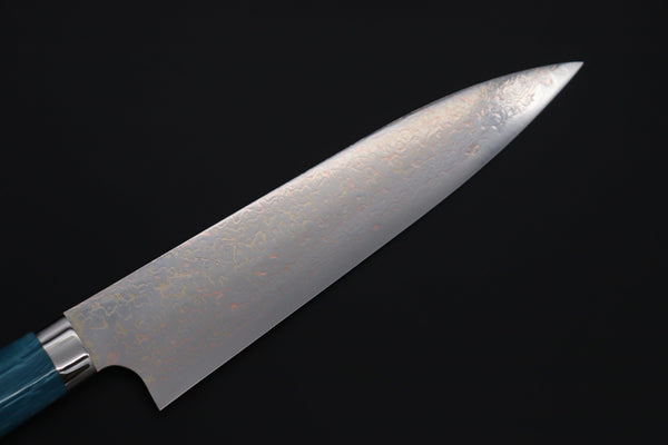 Takeshi Saji SUMMIT ― Limited Edition Custom Series SMT-1129 VG-10W磨 Multi-Colored Golden-Rainbow Damascus Gyuto 210mm (8.2 Inch) - japanesechefsknife.mom