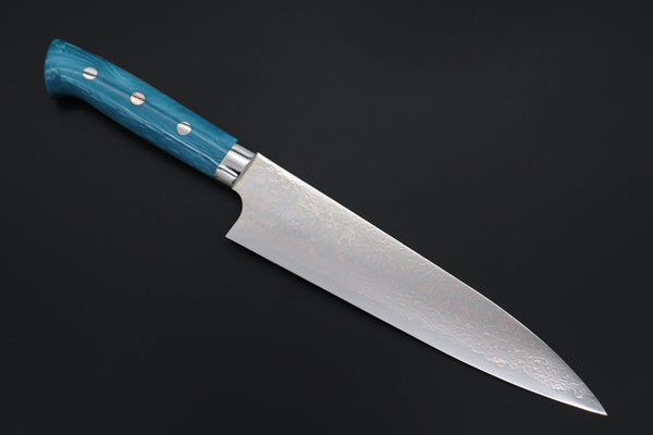 Takeshi Saji SUMMIT ― Limited Edition Custom Series SMT-1129 VG-10W磨 Multi-Colored Golden-Rainbow Damascus Gyuto 210mm (8.2 Inch) - japanesechefsknife.mom