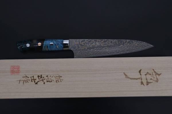 Takeshi Saji Gyuto Takeshi Saji SUMMIT ― Limited Edition Custom Series SMT-1156 VG-10W Multi-Colored Golden-Rainbow Damascus Gyuto 180mm (7 Inch)