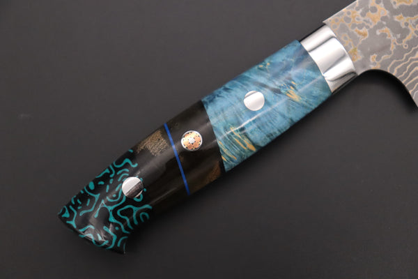 Takeshi Saji Gyuto Takeshi Saji SUMMIT ― Limited Edition Custom Series SMT-1156 VG-10W Multi-Colored Golden-Rainbow Damascus Gyuto 180mm (7 Inch)