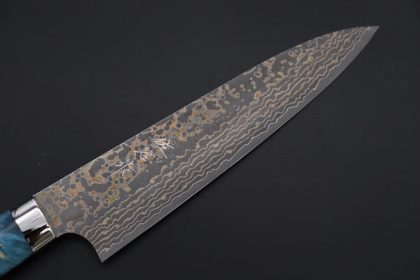 Takeshi Saji Gyuto Takeshi Saji SUMMIT ― Limited Edition Custom Series SMT-1156 VG-10W Multi-Colored Golden-Rainbow Damascus Gyuto 180mm (7 Inch)