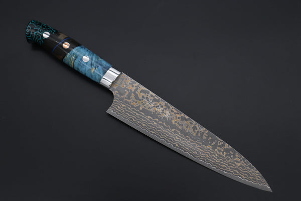 Takeshi Saji Gyuto Takeshi Saji SUMMIT ― Limited Edition Custom Series SMT-1156 VG-10W Multi-Colored Golden-Rainbow Damascus Gyuto 180mm (7 Inch)