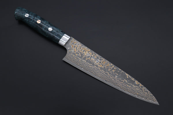 Takeshi Saji Gyuto Takeshi Saji SUMMIT ― Limited Edition Custom Series SMT-1157 VG-10W Multi-Colored Golden-Rainbow Damascus Gyuto 180mm (7 Inch)