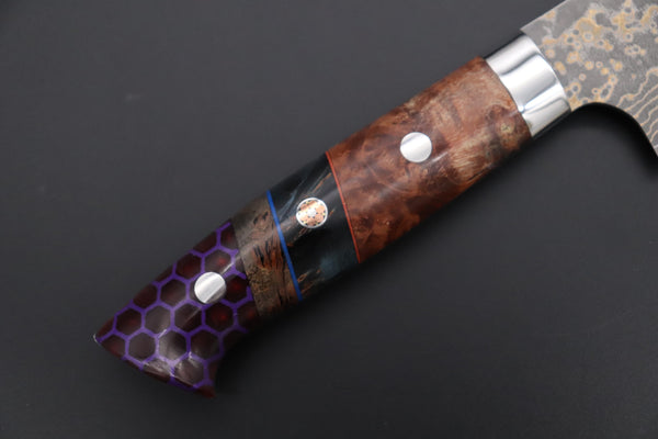 Takeshi Saji Gyuto Takeshi Saji SUMMIT ― Limited Edition Custom Series SMT-1159 VG-10W Multi-Colored Golden-Rainbow Damascus Gyuto 210mm (8.2 Inch)