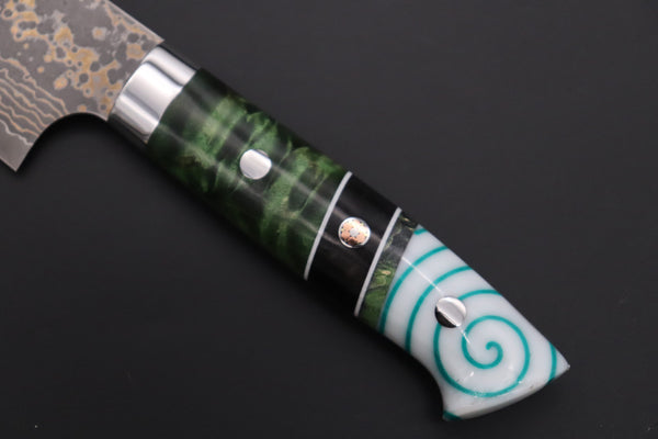 Takeshi Saji Gyuto Takeshi Saji SUMMIT ― Limited Edition Custom Series SMT-1160 VG-10W Multi-Colored Golden-Rainbow Damascus Gyuto 210mm (8.2 Inch)