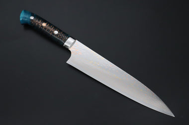 Takeshi Saji Gyuto Takeshi Saji SUMMIT ― Limited Edition Custom Series SMT-1186 VG-10W磨 Multi-Colored Golden-Rainbow Damascus Gyuto 210mm (8.2 Inch)