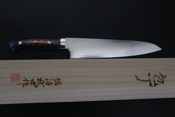 Takeshi Saji Gyuto Takeshi Saji SUMMIT ― Limited Edition Custom Series SMT-1189 VG-10W磨 Multi-Colored Golden-Rainbow Damascus Gyuto 240mm (9.4 Inch)