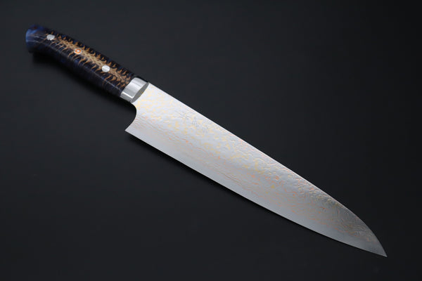 Takeshi Saji Gyuto Takeshi Saji SUMMIT ― Limited Edition Custom Series SMT-1189 VG-10W磨 Multi-Colored Golden-Rainbow Damascus Gyuto 240mm (9.4 Inch)