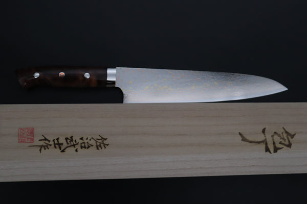 Takeshi Saji Gyuto Takeshi Saji SUMMIT ― Limited Edition Custom Series SMT-1192 VG-10W磨 Multi-Colored Golden-Rainbow Damascus Gyuto 240mm (9.4 Inch)