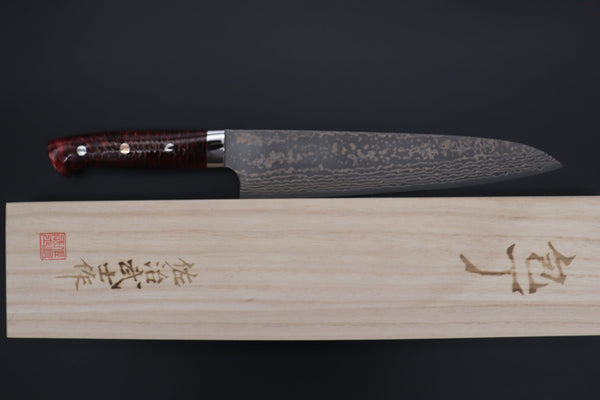 Takeshi Saji Gyuto Takeshi Saji SUMMIT ― Limited Edition Custom Series SMT-970 VG-10W Multi-Colored Golden-Rainbow Damascus Gyuto 240mm (9.4 Inch)