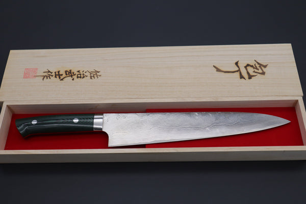 Takeshi Saji Gyuto Takeshi Saji VG-10 Custom Damascus Wild Series Gyuto (180mm to 270mm, 4 sizes, Green Linen Micarta Handle)