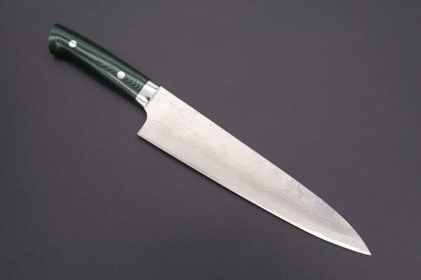 Takeshi Saji Gyuto STG-7 Gyuto240mm (9.4inch) / Green Linen Micarta Handle Takeshi Saji VG-10 Custom Damascus Wild Series Gyuto (180mm to 270mm, 4 sizes, Green Linen Micarta Handle)