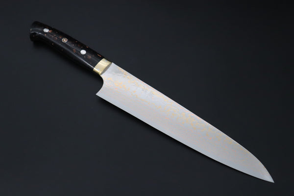 Takeshi Saji Gyuto Gyuto 240mm Takeshi Saji VG-10W Rainbow Damascus Series TS-8 Gyuto 240mm (9.4 Inch, Black and Copper Texture Dupont Corian Handle)