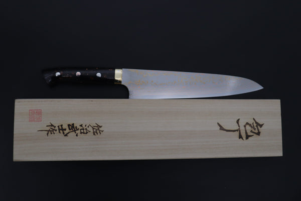 Takeshi Saji Gyuto Gyuto 240mm Takeshi Saji VG-10W Rainbow Damascus Series TS-8 Gyuto 240mm (9.4 Inch, Black and Copper Texture Dupont Corian Handle)