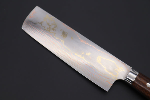 Takeshi Saji Nakiri Master Saji Rainbow Damascus Series Nakiri 165mm (6.4 inch, Ironwood Handle)