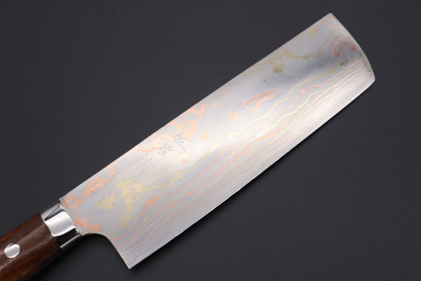 Takeshi Saji Nakiri Master Saji Rainbow Damascus Series Nakiri 165mm (6.4 inch, Ironwood Handle)
