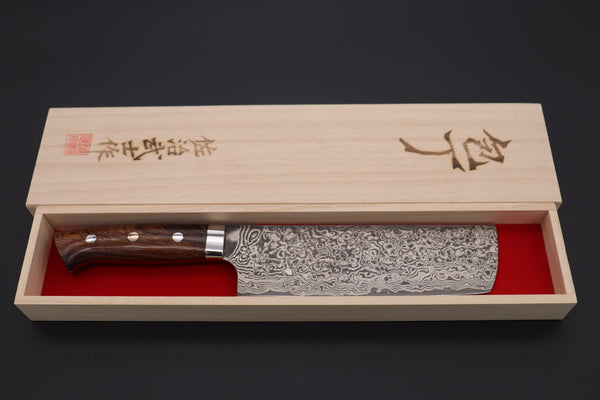 Takeshi Saji Nakiri SRD-2NBI Nakiri 165mm (6.4 inch) / Ironwood Handle Takeshi Saji R-2 Custom Black Damascus Wild Series Nakiri 165mm (6.4 inch, Ironwood Handle)