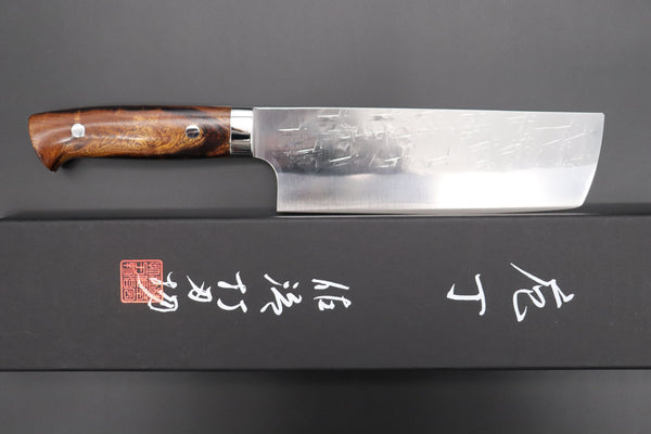 Takeshi Saji Nakiri Takeshi Saji SRS-13 Hammer Forged, Custom Handmade Handle Series Nakiri 165mm (6.4 inch, Ironwood Handle)