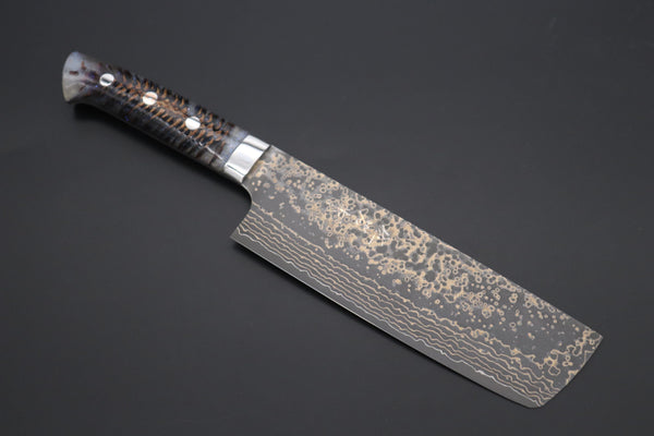 Takeshi Saji Nakiri Takeshi Saji SUMMIT ― Limited Edition Custom Series SMT-1049 VG-10W Multi-Colored Golden-Rainbow Damascus Nakiri 165mm (6.4 Inch)