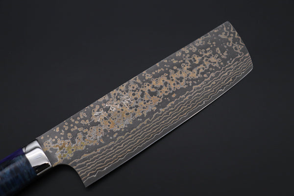 Takeshi Saji Nakiri Takeshi Saji SUMMIT ― Limited Edition Custom Series SMT-1083 VG-10W Multi-Colored Golden-Rainbow Damascus Nakiri 165mm (6.4 Inch)
