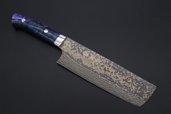 Takeshi Saji Nakiri Takeshi Saji SUMMIT ― Limited Edition Custom Series SMT-1083 VG-10W Multi-Colored Golden-Rainbow Damascus Nakiri 165mm (6.4 Inch)