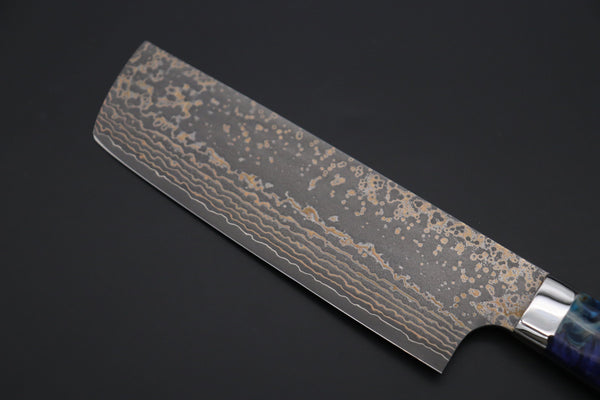 Takeshi Saji Nakiri Takeshi Saji SUMMIT ― Limited Edition Custom Series SMT-1085 VG-10W Multi-Colored Golden-Rainbow Damascus Nakiri 165mm (6.4 Inch)