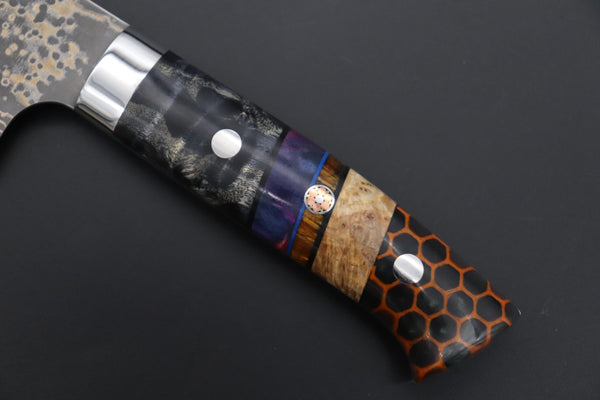 Takeshi Saji Nakiri Takeshi Saji SUMMIT ― Limited Edition Custom Series SMT-1152 VG-10W Multi-Colored Golden-Rainbow Damascus Nakiri 165mm (6.4 Inch)